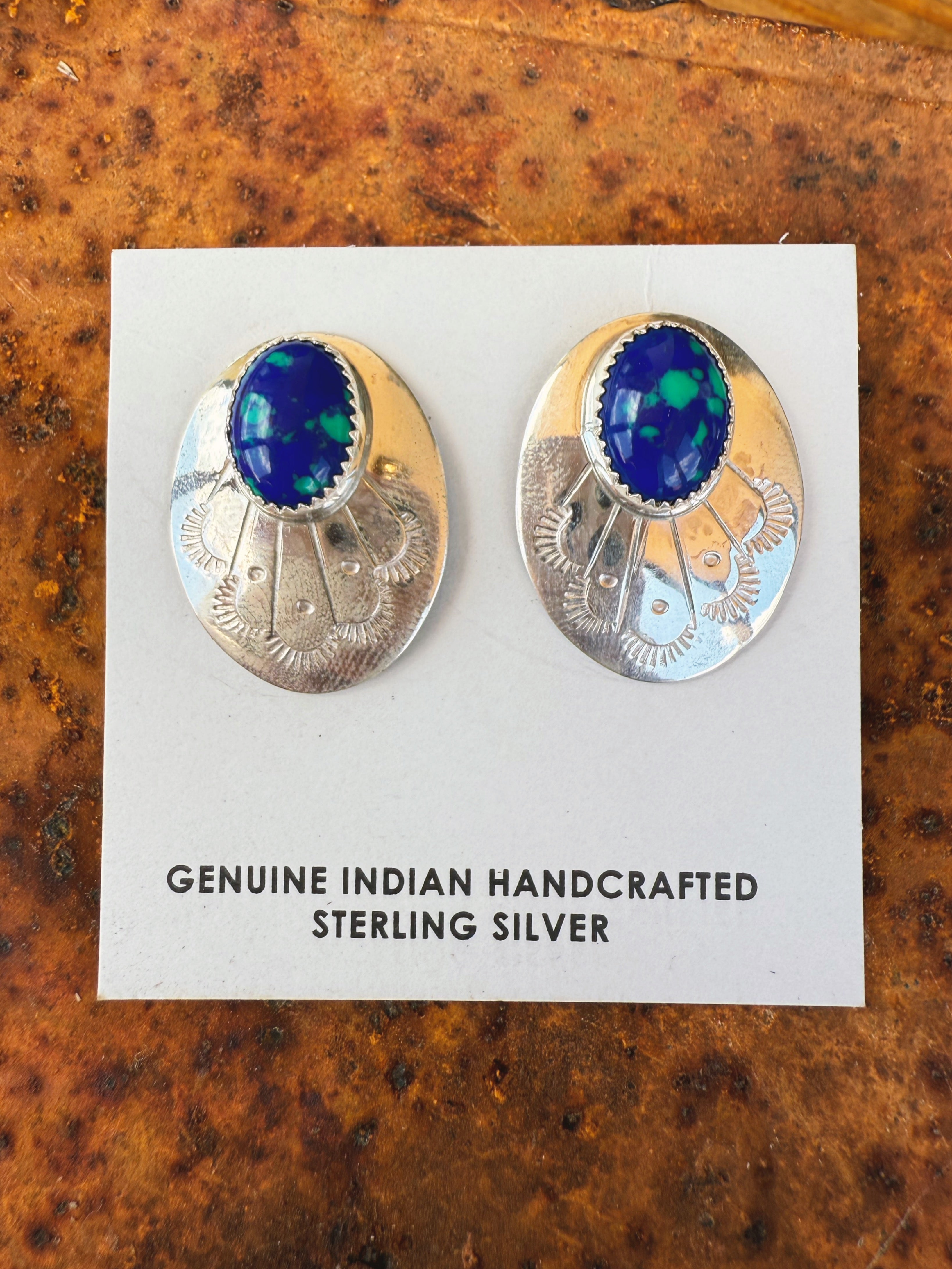 Blue Earthstone Concho Stud Earrings