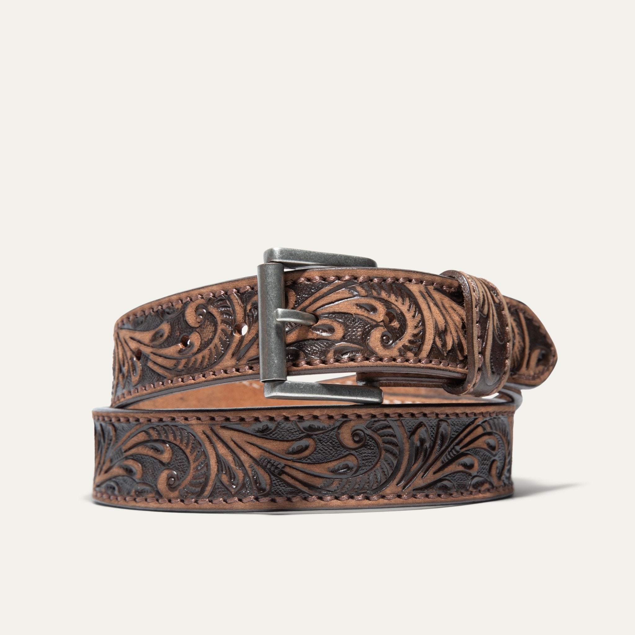 HAND-TOOLED MORNING GLORY JEAN BELT