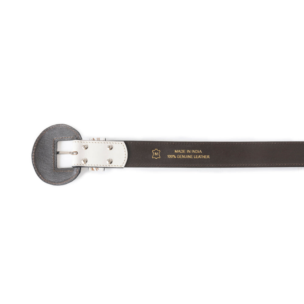 Myra Talon High Ivory Tooled Leather Belt for Women - Statement Rodeo Buckle with Western Embossed Floral Design